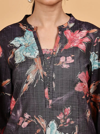 Gray - color printed kurta with straight pants - The Bebla