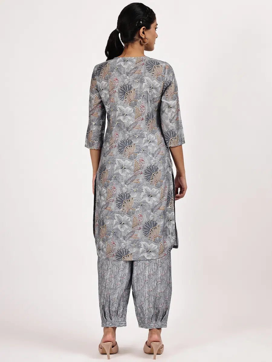Grey Casual Printed Kurta with afghani salwar - The Bebla