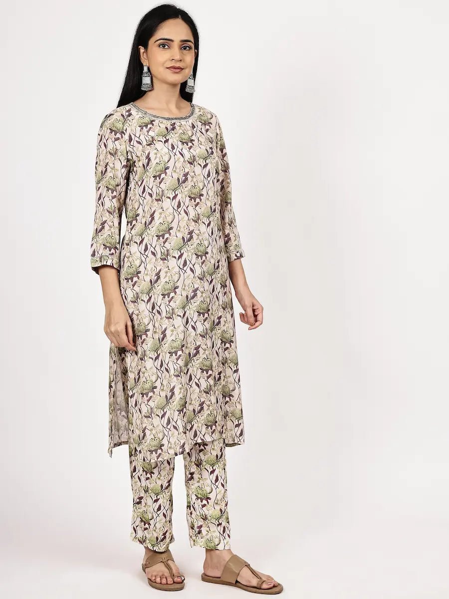 Grey Floral print Kurta with pant - The Bebla