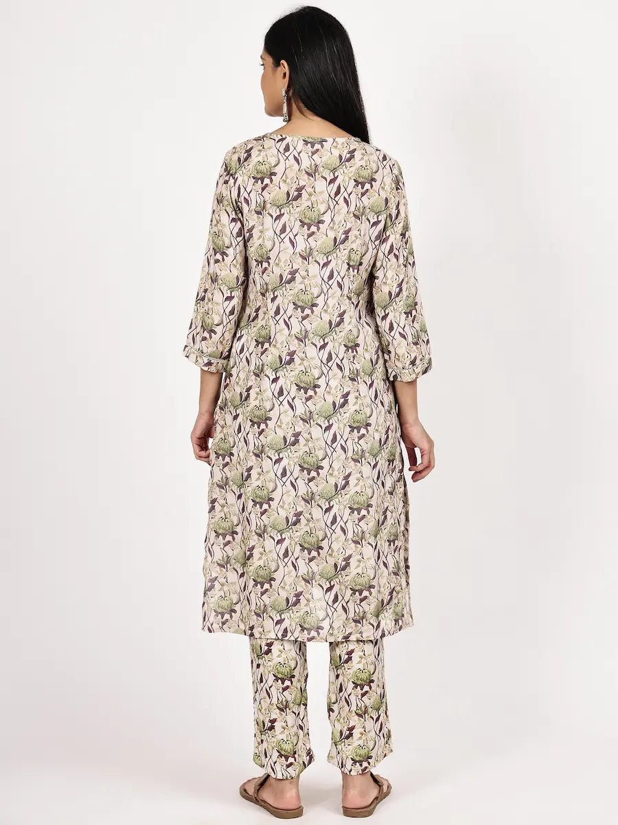 Grey Floral print Kurta with pant - The Bebla
