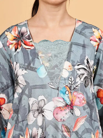 Grey Floral Printed Co - Ord Set - The Bebla