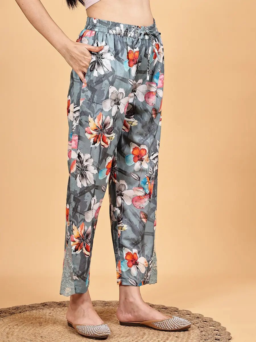 Grey Floral Printed Co - Ord Set - The Bebla