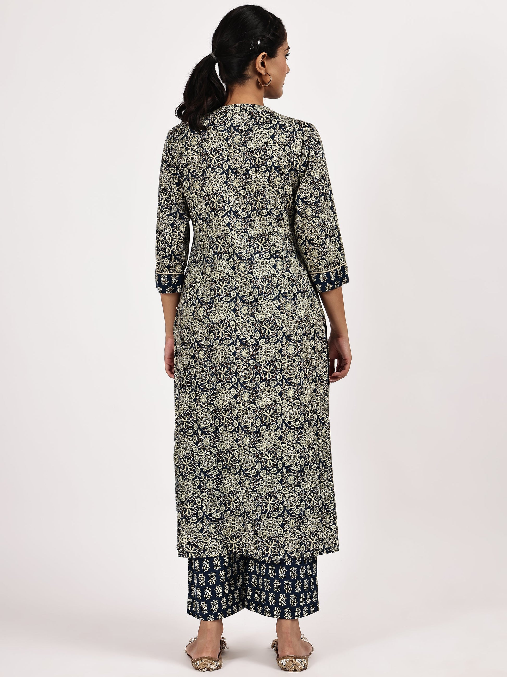 Grey floral Printed Kurta with palazzo - The Bebla