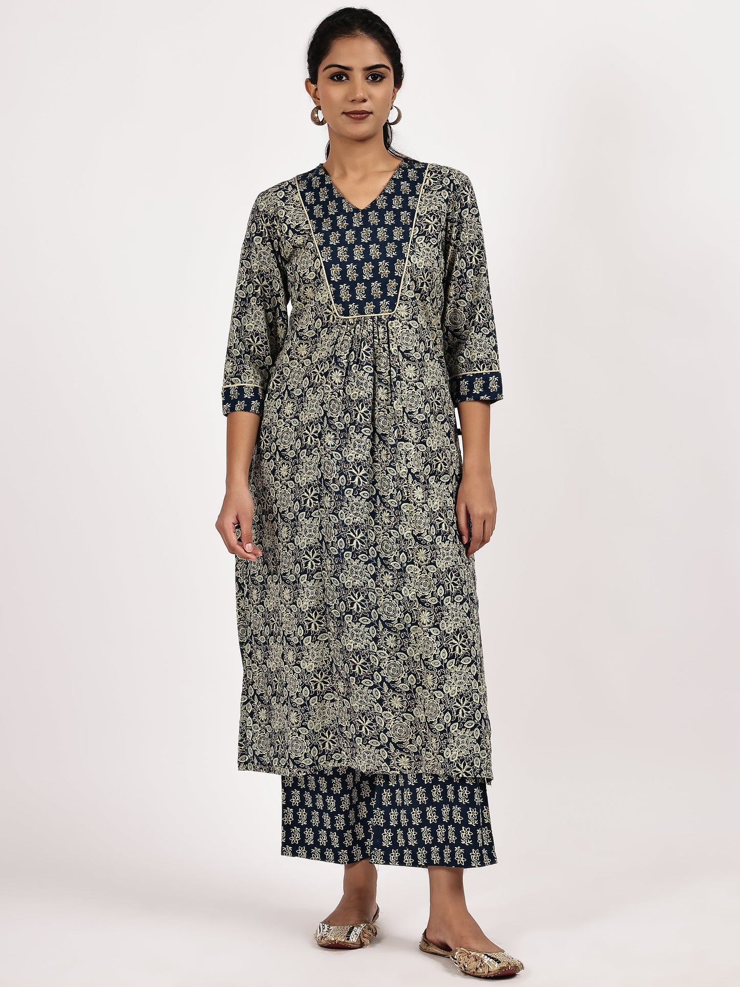 Grey floral Printed Kurta with palazzo - The Bebla
