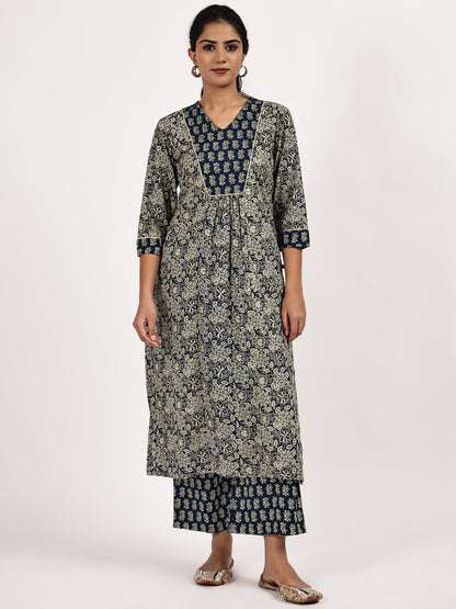 Grey floral Printed Kurta with palazzo - The Bebla