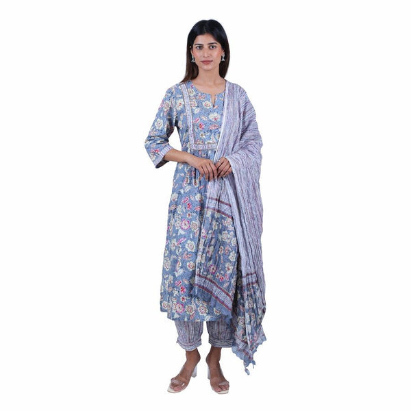 Grey Printed Kurta Set Three Piece Set