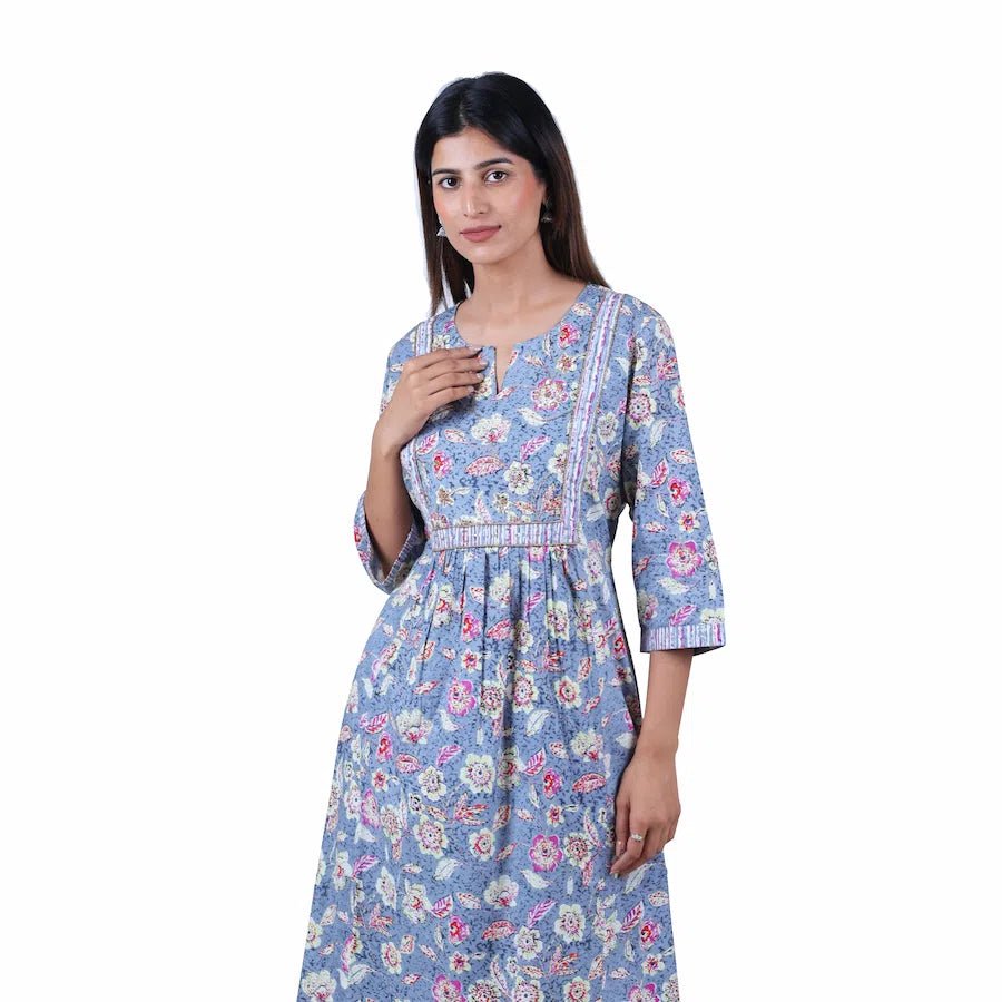 Grey Printed Kurta Set Three Piece Set - The Bebla