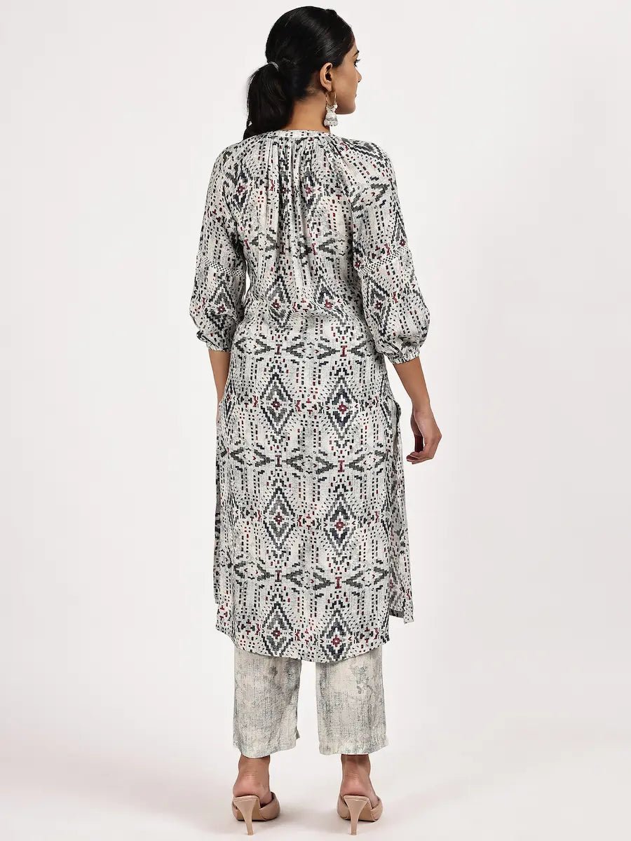 Grey Printed Kurta Set with Pants - The Bebla