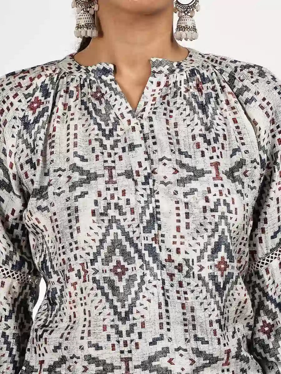 Grey Printed Kurta Set with Pants - The Bebla