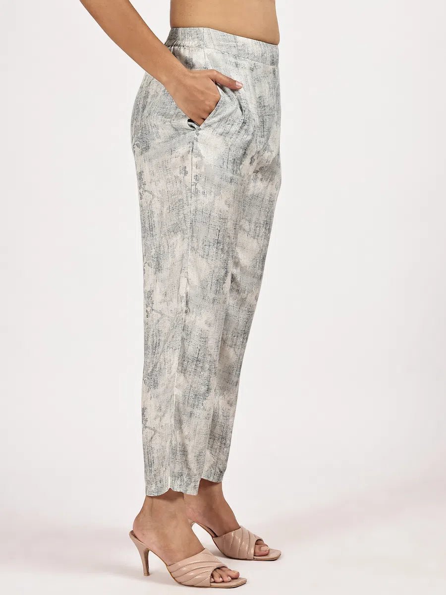 Grey Printed Kurta Set with Pants - The Bebla