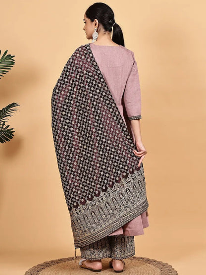 Kurta Dupatta Set – Mauve Silk Blend Kurta with Jacquard Pants & Dupatta - The Bebla