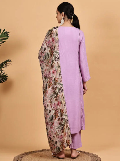 lavender Kurta Set with Floral Dupatta - The Bebla