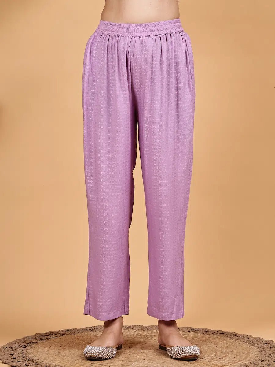 lavender Kurta Set with Floral Dupatta - The Bebla