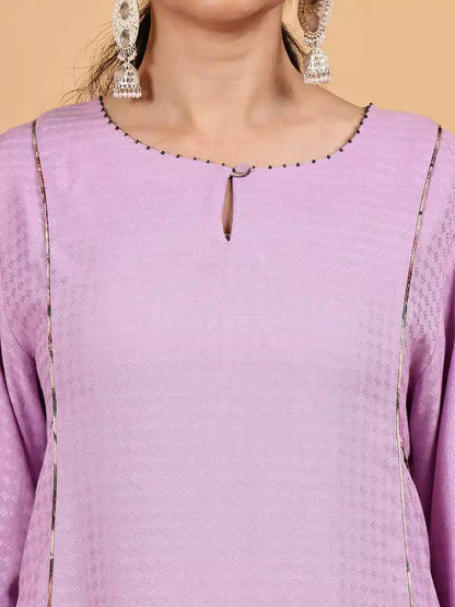 lavender Kurta Set with Floral Dupatta - The Bebla