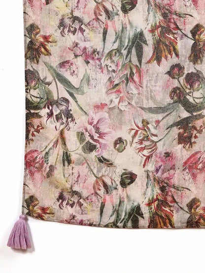 lavender Kurta Set with Floral Dupatta - The Bebla