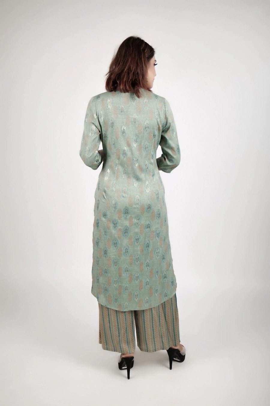 Light green printed kurta along with straight pants - The Bebla