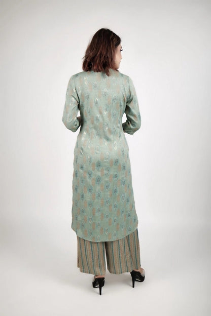 Light green printed kurta along with straight pants - The Bebla