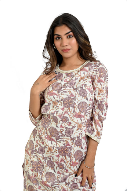 Light Pink Printed Kurta And Pant - The Bebla