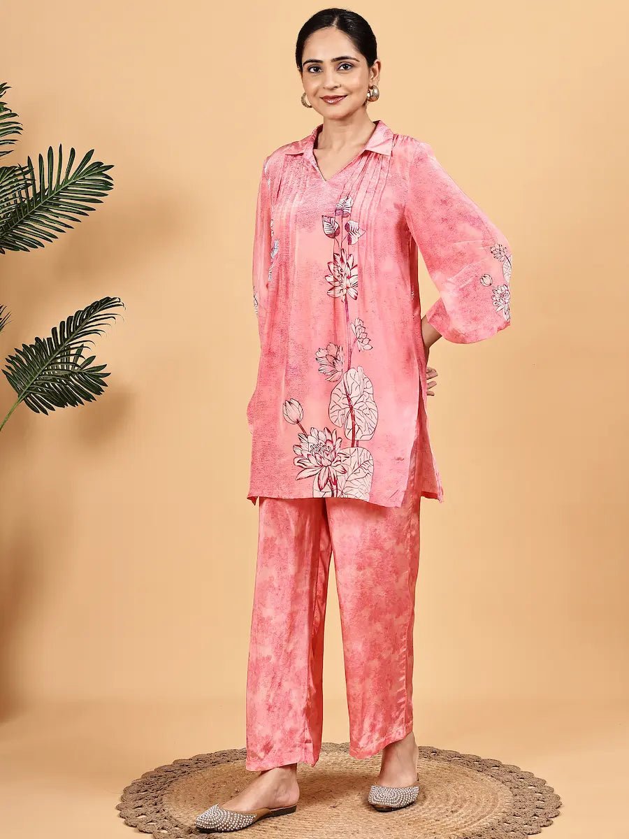 Lightweight Pink Co - Ord Set – Crepe Viscose Two Piece Dress for Women - The Bebla