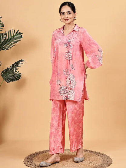 Lightweight Pink Co - Ord Set – Crepe Viscose Two Piece Dress for Women - The Bebla