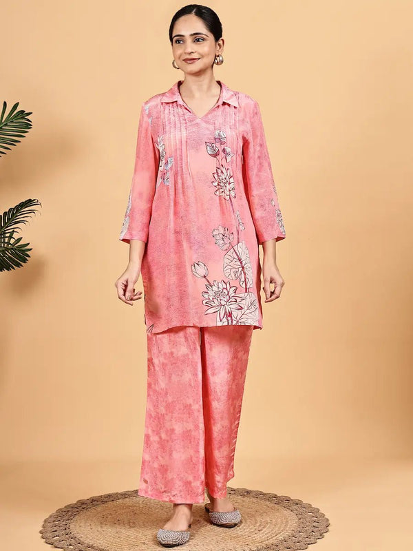 Lightweight Pink Co-Ord Set – Crepe Viscose Two Piece Dress for Women