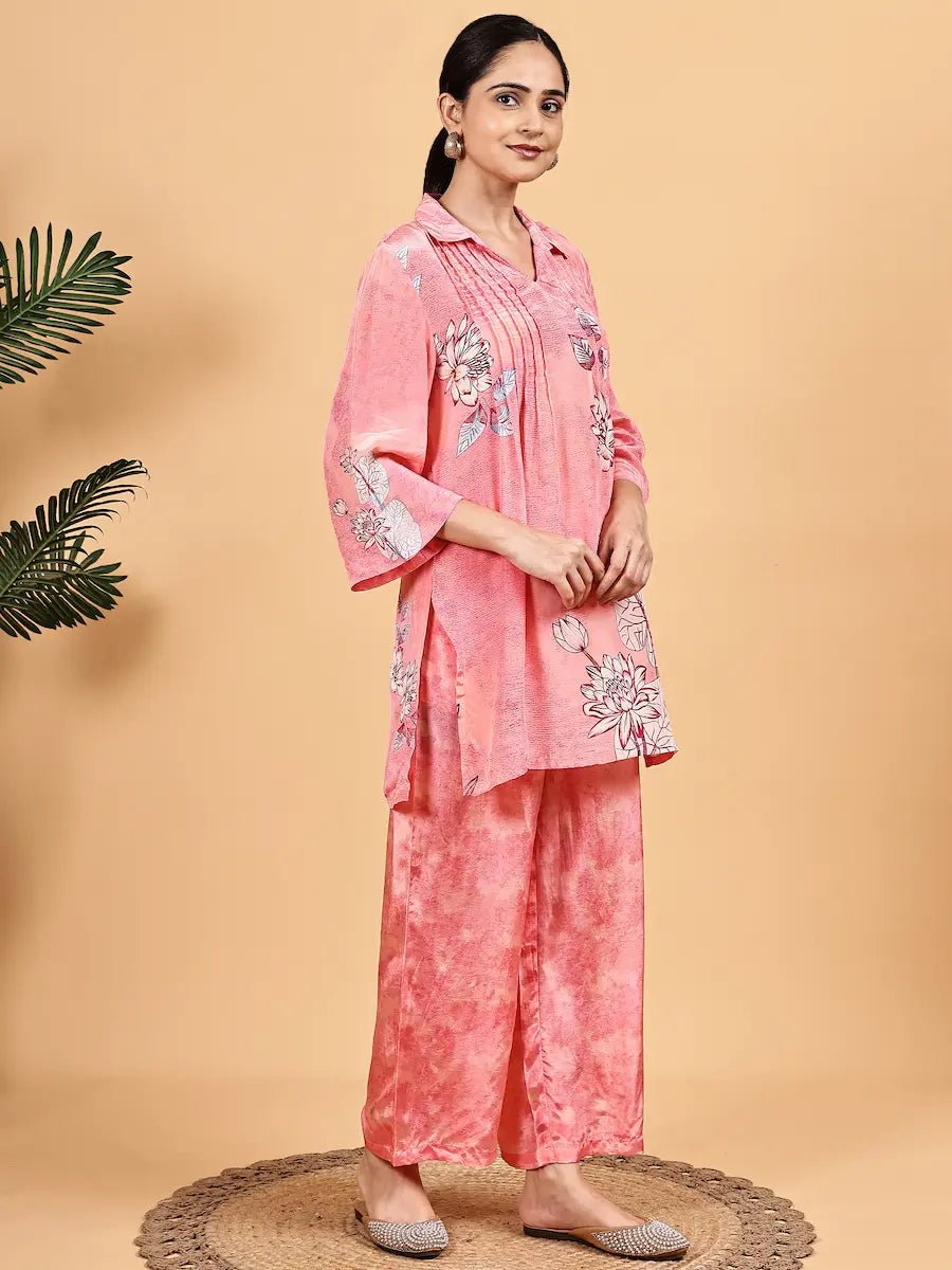 Lightweight Pink Co - Ord Set – Crepe Viscose Two Piece Dress for Women - The Bebla