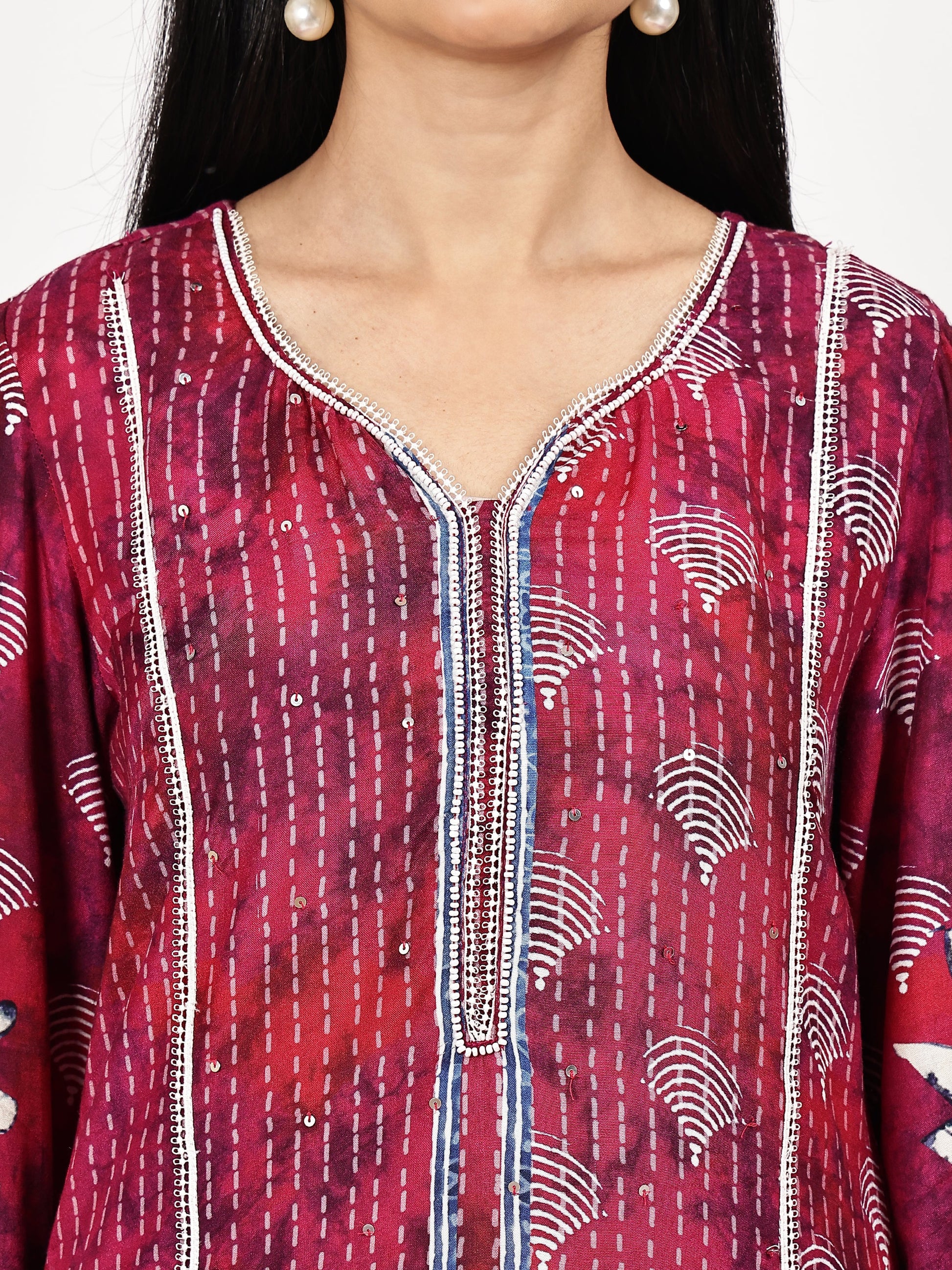 Magenta Floral Printed Kurta Set with Dupatta - The Bebla