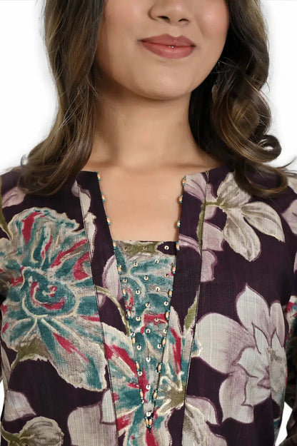 Mahrum - colored printed kurta with straight pants - The Bebla