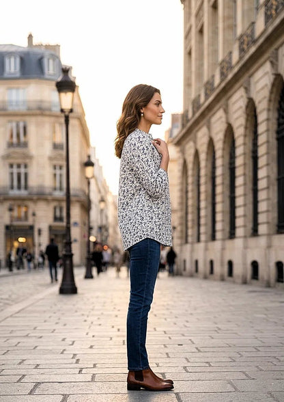 Mandarin collar front open printed shirt - The Bebla