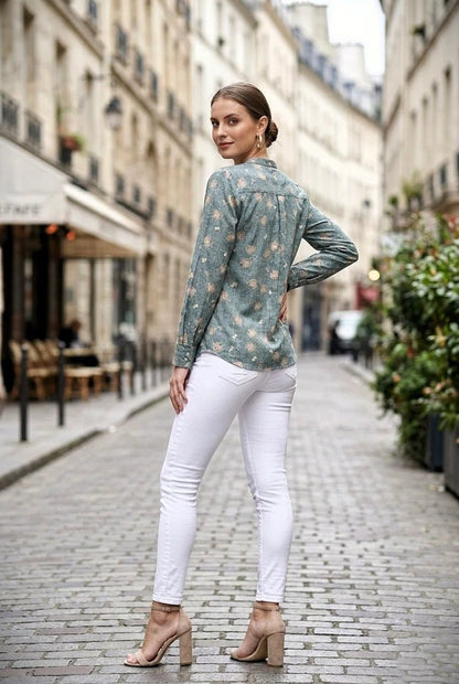 Mandarin collar front opened full sleeve printed shirt - The Bebla