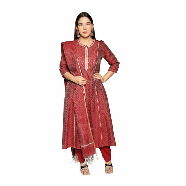 Maroon 3D Print Kurta Set for Women