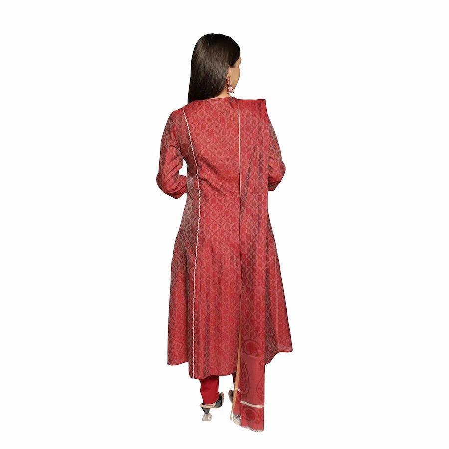 Maroon 3D Print Kurta Set for Women - The Bebla