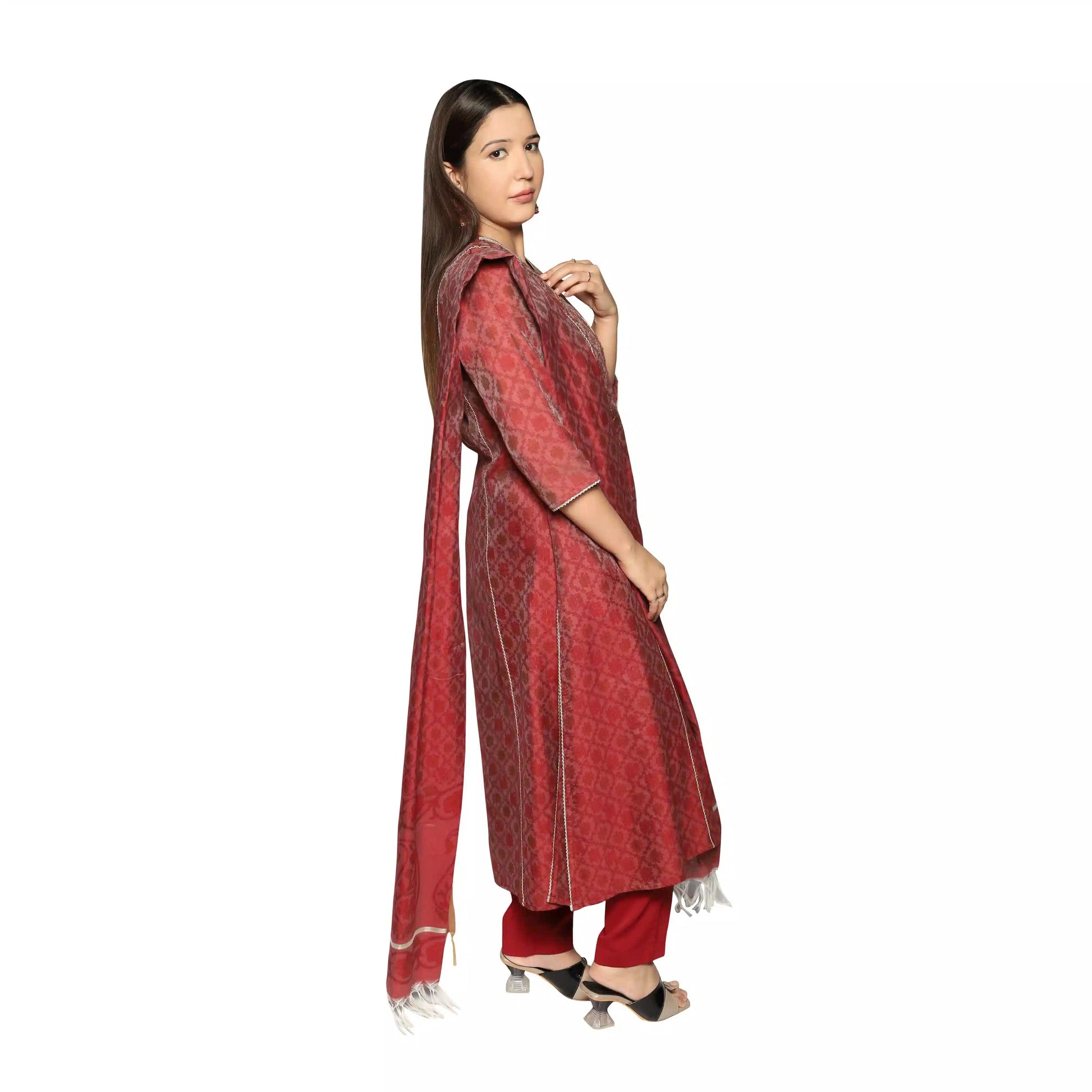 Maroon 3D Print Kurta Set for Women - The Bebla