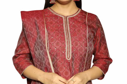 Maroon 3D Print Kurta Set for Women - The Bebla