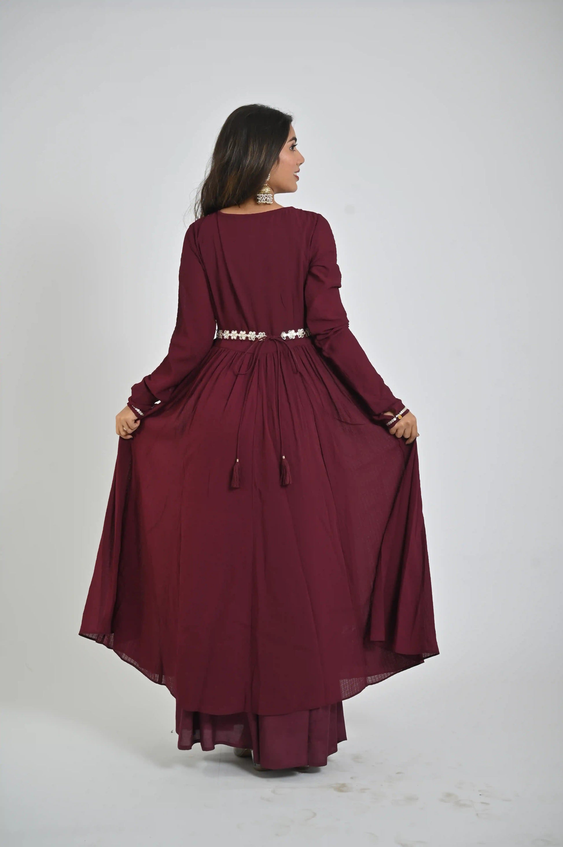 Maroon Floor - Length Gown for Women with Elegant Look - The Bebla
