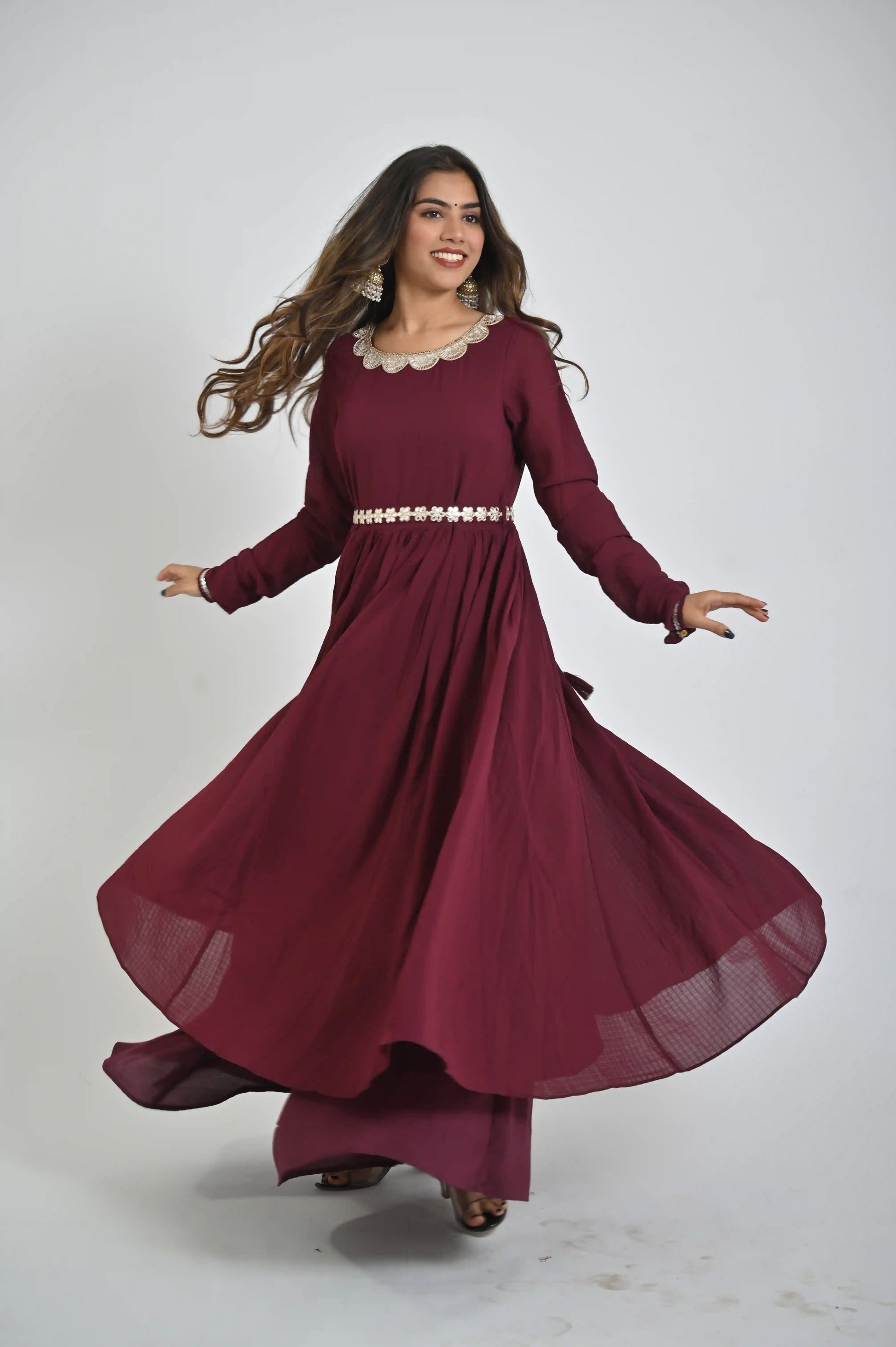 Maroon Floor - Length Gown for Women with Elegant Look - The Bebla