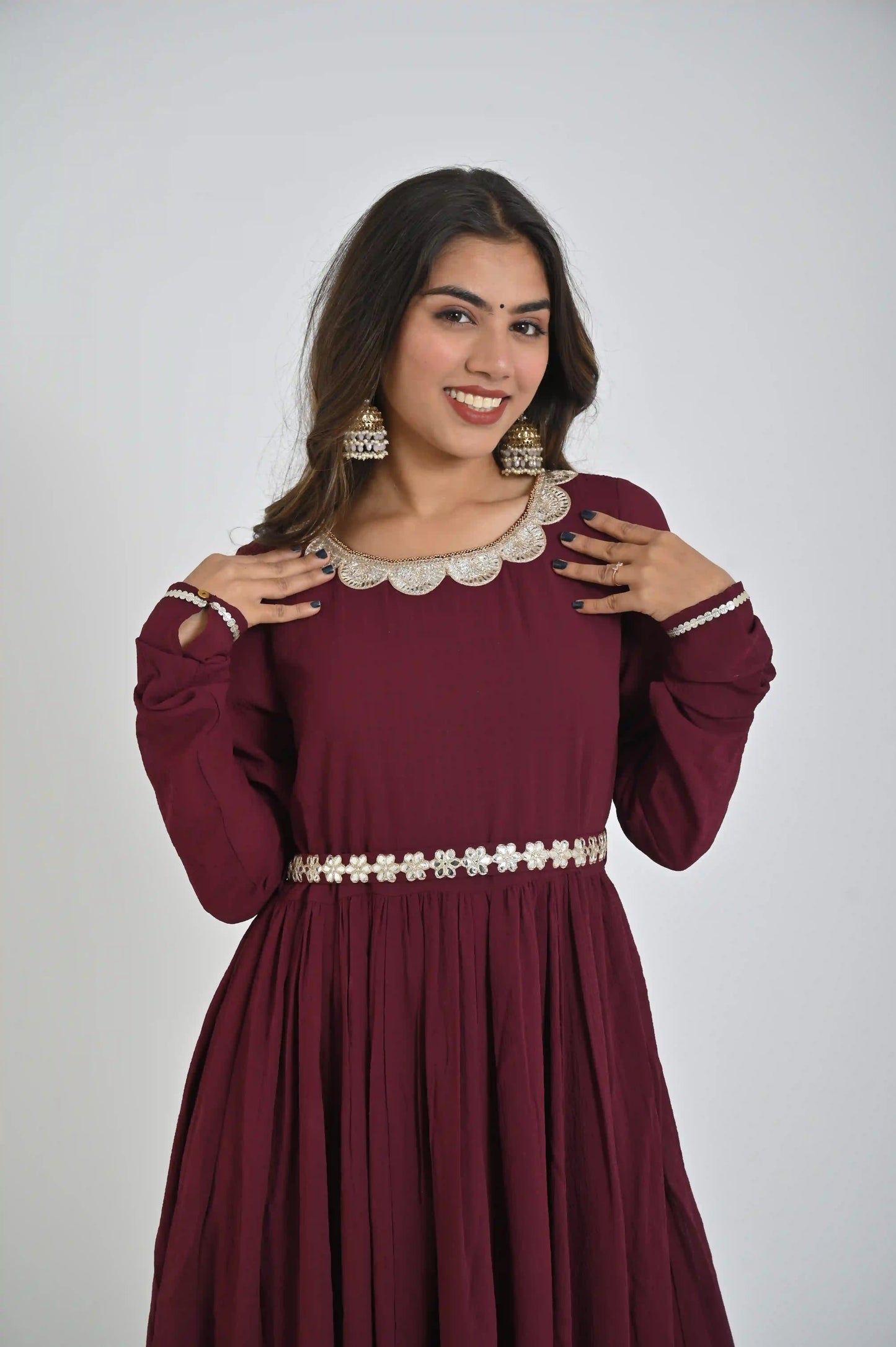 Maroon Floor - Length Gown for Women with Elegant Look - The Bebla