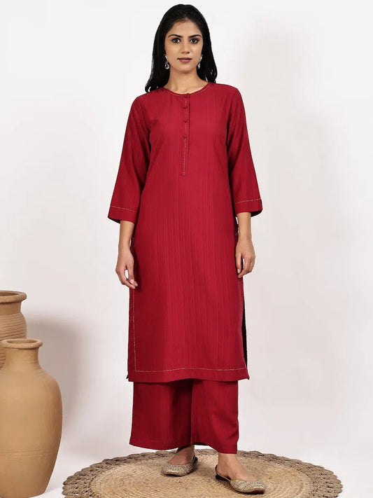 Maroon Kurta With Palazzo Two Piece Dress - The Bebla