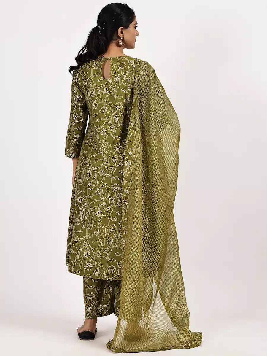 Mehandi Green Kurta Set with Dupatta – Stylish Festive Ethnic Outfit - The Bebla