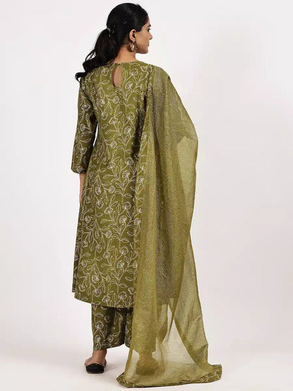 Mehandi Green Kurta Set with Dupatta – Stylish Festive Ethnic Outfit - The Bebla