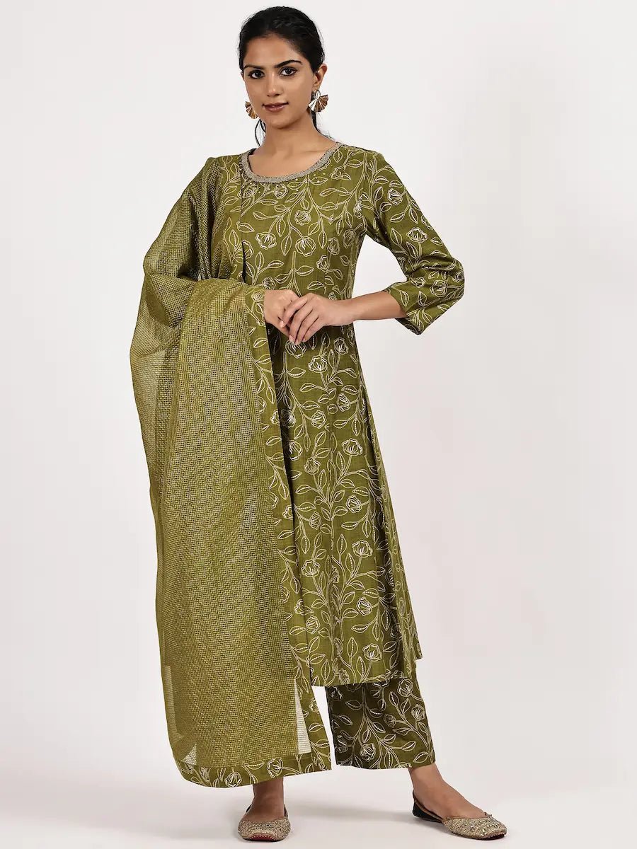 Mehandi Green Kurta Set with Dupatta – Stylish Festive Ethnic Outfit