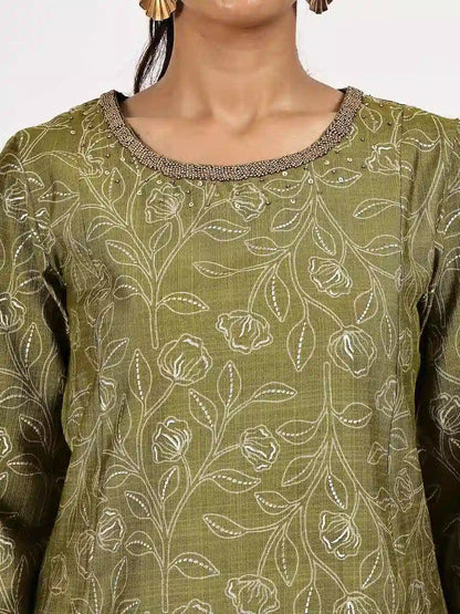 Mehandi Green Kurta Set with Dupatta – Stylish Festive Ethnic Outfit - The Bebla