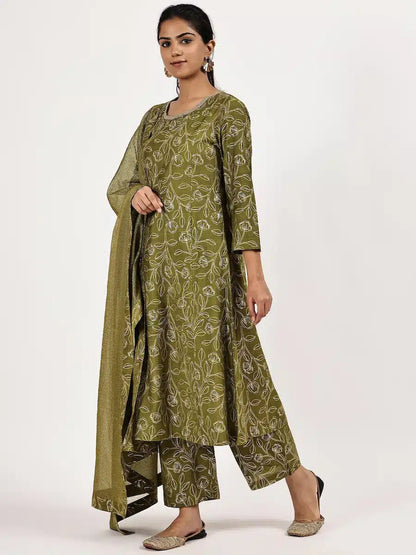 Mehandi Green Kurta Set with Dupatta – Stylish Festive Ethnic Outfit - The Bebla