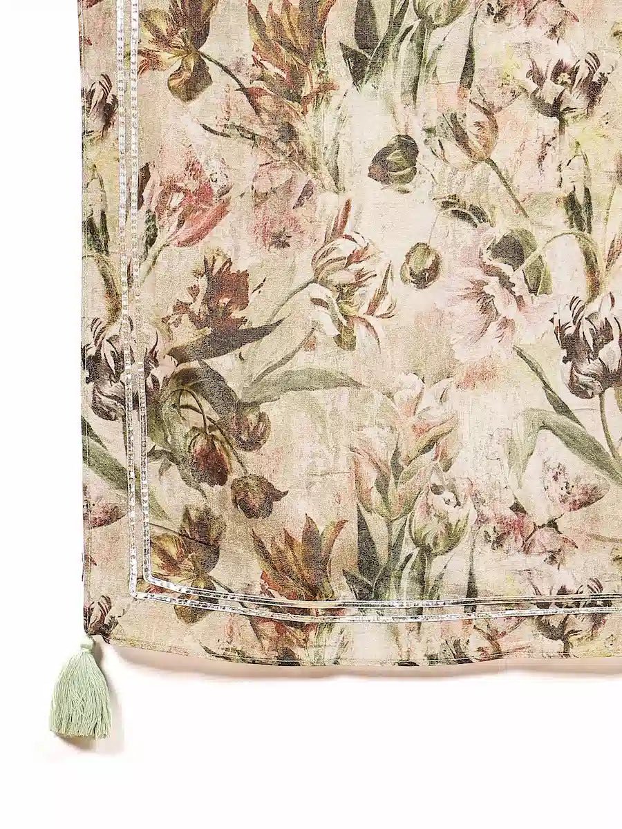 Mint Green Solid Kurta Set with Floral Printed Dupatta - The Bebla