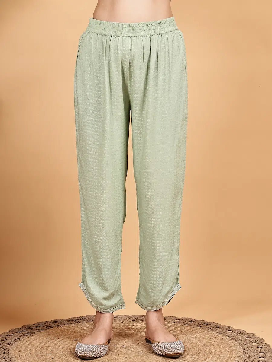 Mint Green Solid Kurta Set with Floral Printed Dupatta - The Bebla