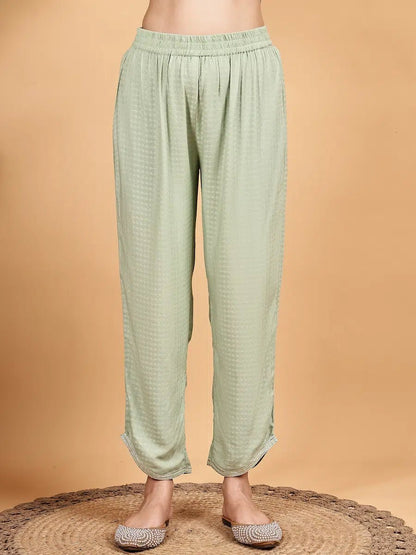 Mint Green Solid Kurta Set with Floral Printed Dupatta - The Bebla