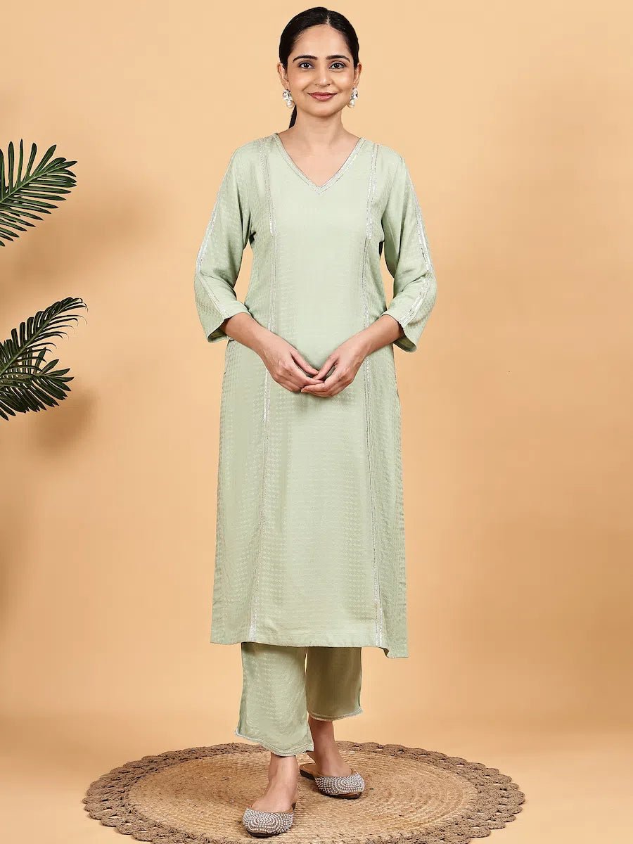 Mint Green Solid Kurta Set with Floral Printed Dupatta - The Bebla