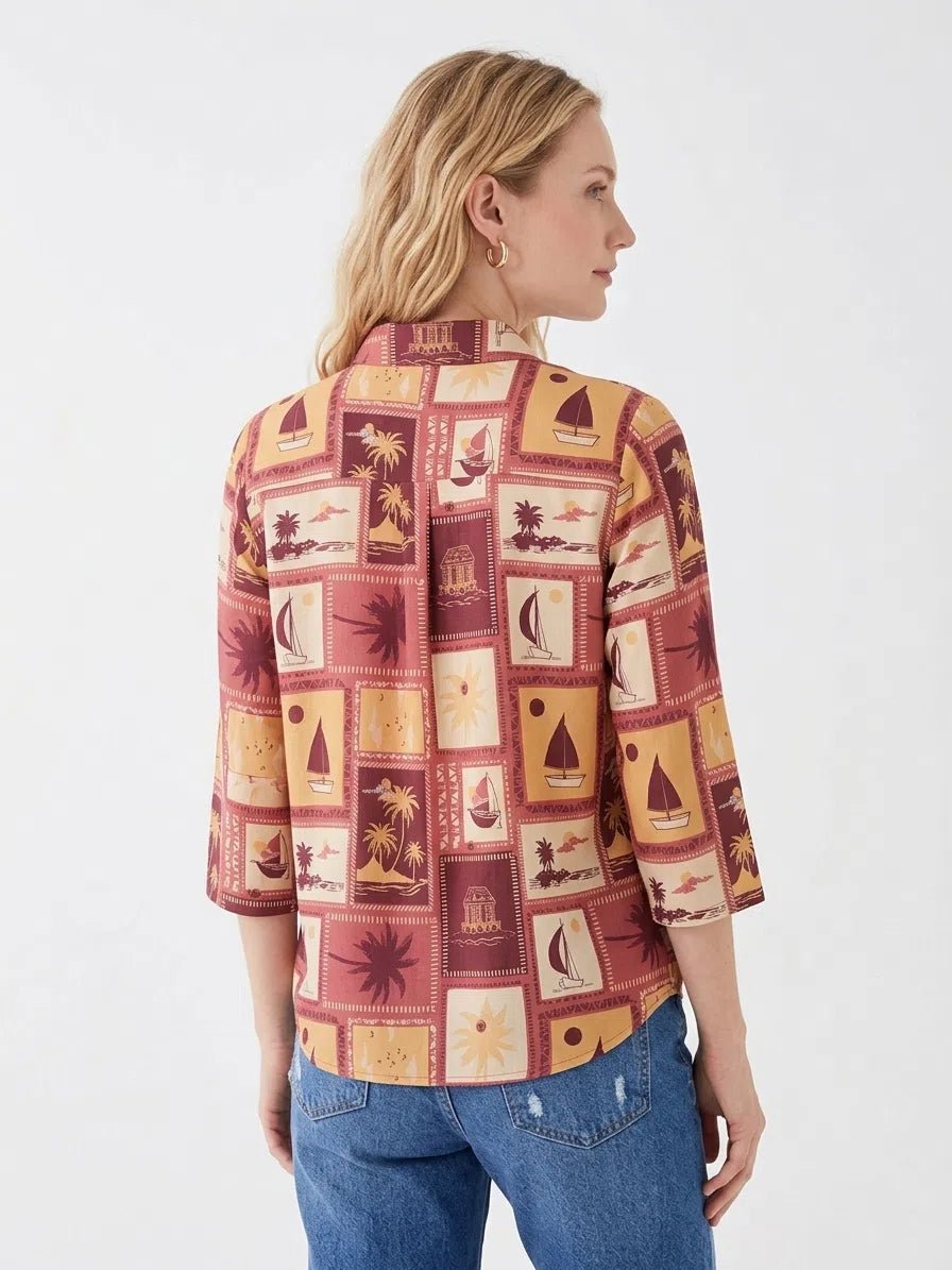 Multi - Color Tropical Printed Casual Shirt Top - The Bebla