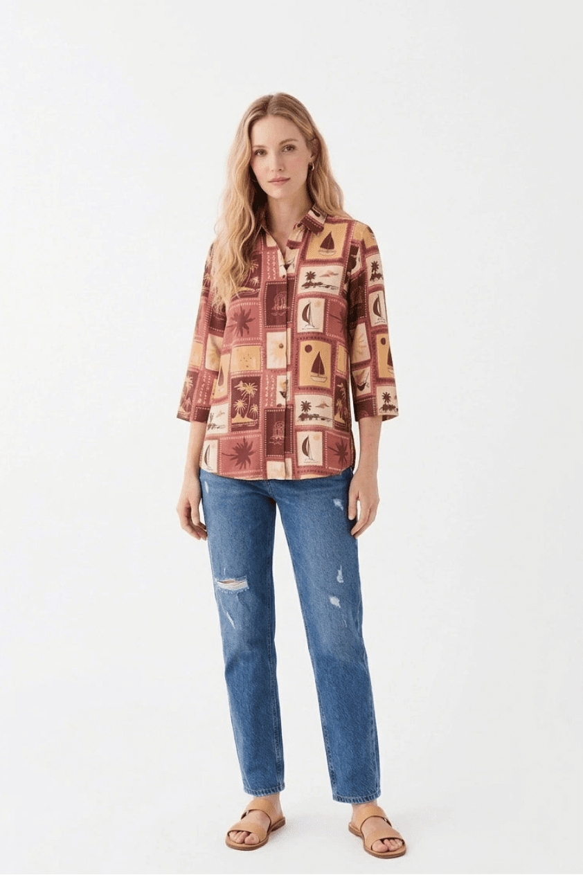 Multi - Color Tropical Printed Casual Shirt Top - The Bebla