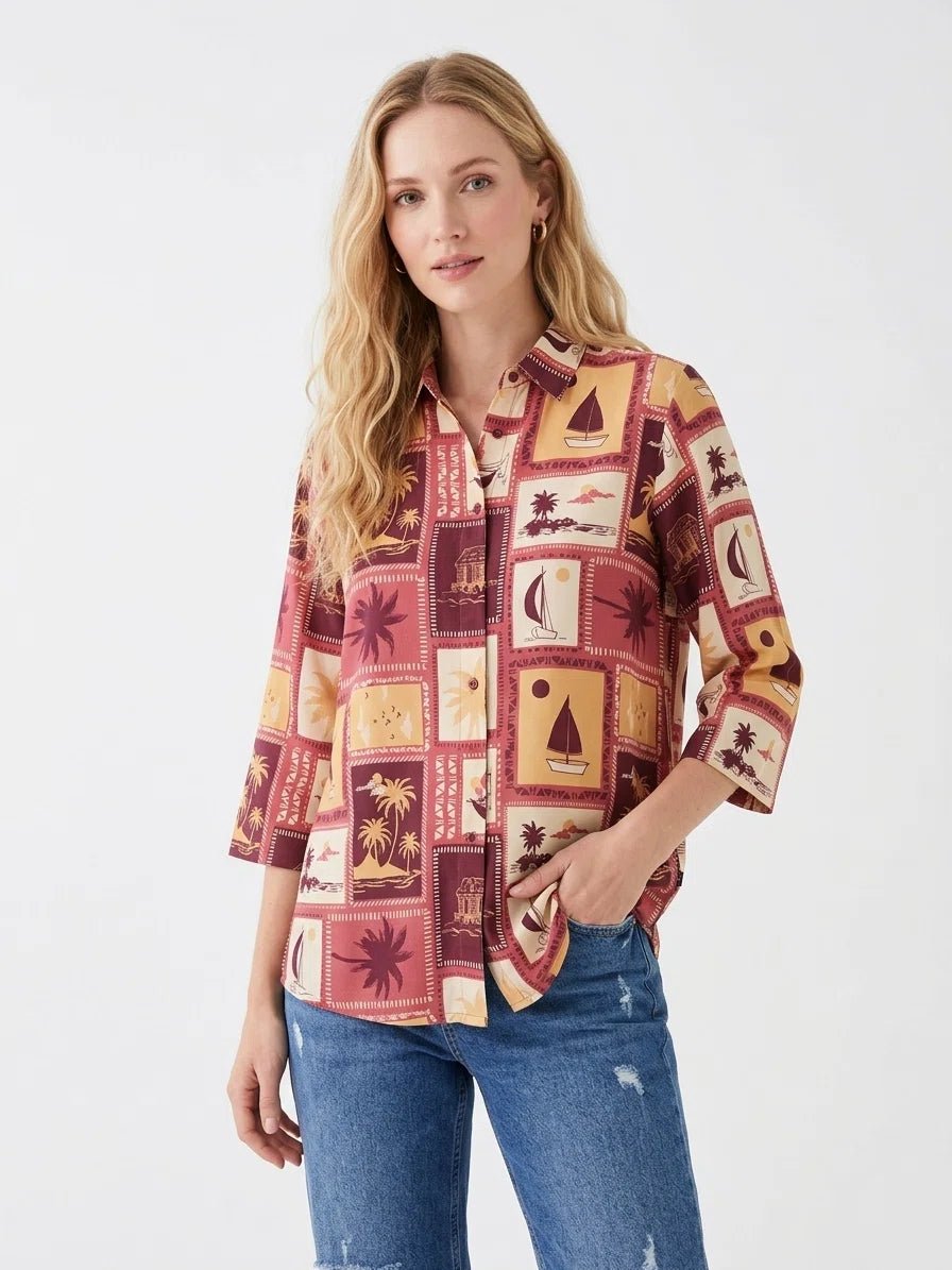 Multi - Color Tropical Printed Casual Shirt Top - The Bebla